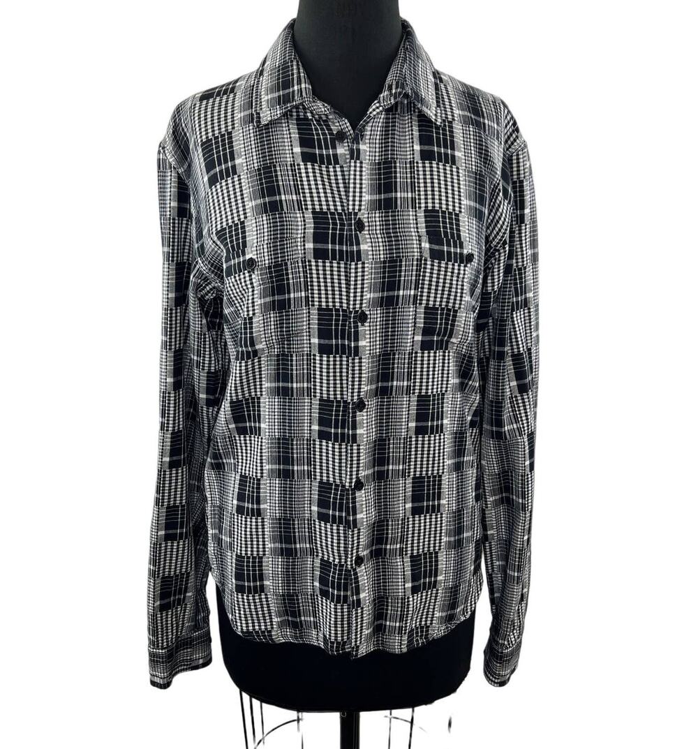 Marc by Marc Jacobs Gray Black Top Plaid Casual Button-Up Collar Long Sleeves M
